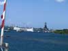 Arizona Memorial & U.S.S. Missouri from bridge to Ford Island. (9/19/04)