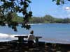 Patti and picnic table, Hana Bay. (9/20/04)